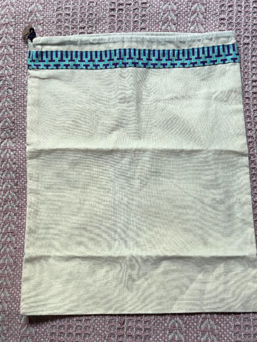 Tory Burch cotton drawstring logo ribbon-trimmed dust bag (1) 12 x 15 inches